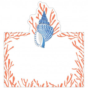 Shell Toile Place Cards in Coral & Blue
