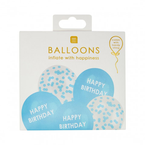 5 Balões Pastel Happy Birthday Azul