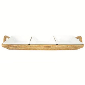 Tabuleiro Rattan com 3 Taças 51cm
