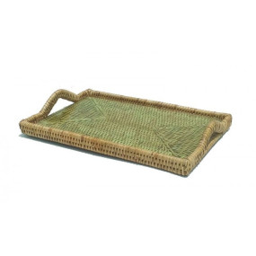 Tabuleiro Rattan NATURAL com VIDRO 32CM