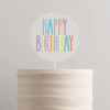Topo de Bolo Acrílico Cristal + Acrílico Pastel Happy Birthday