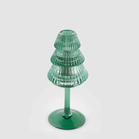 Castiçal Vidro Pinheiro Verde 19cm