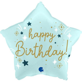 Balão Estrela Azul Happy Birthday 46cm