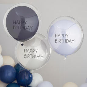 Kit Balões Duplos AZUL Happy Birthday