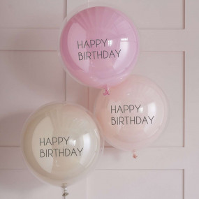 Kit Balões Duplos Rosa Happy Birthday