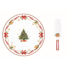 Prato de Bolo com Espátula Christmas Tale