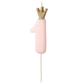 Vela Número 1 Rosa Coroa