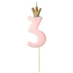 Vela Número 3 Rosa Coroa