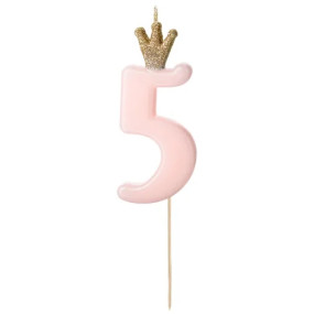 Vela Número 5 Rosa Coroa