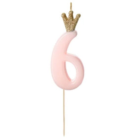 Vela Número 6 Rosa Coroa