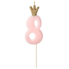 Vela Número 8 Rosa Coroa