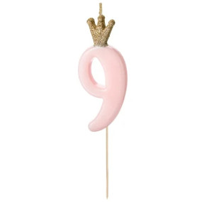 Vela Número 9 Rosa Coroa