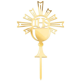 Topo de bolo Sagrada Comunhão Dourado