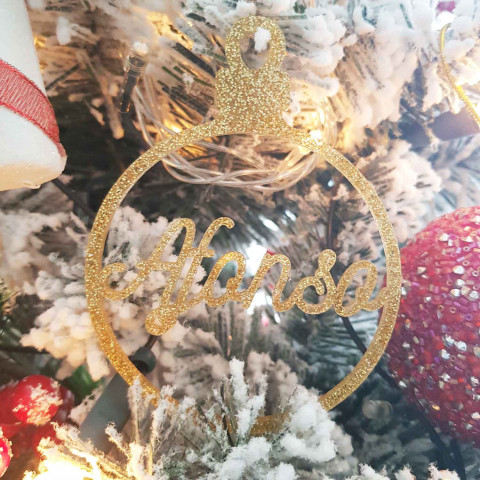Bola Natal Personalizada Glitter Dourado