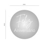 Aplique Ouro Redondo "FELIZ ANIVERSARIO" PRATA