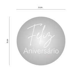 Aplique Ouro Redondo "FELIZ ANIVERSARIO" PRATA