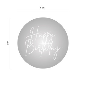 Aplique Ouro Redondo "HAPPY BIRTHDAY" PRATA