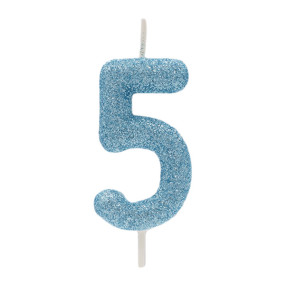 Vela 5 Azul Bebé Glitter