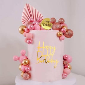 Toppers Bolas Rosa Claro, rosa glitter e ouro - conj.20
