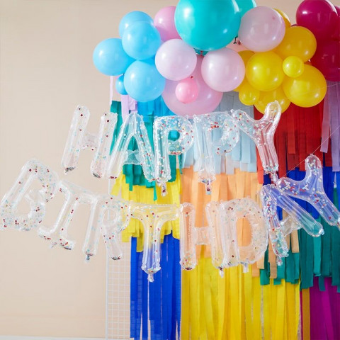 Grinalda Balões Happy Birthday Confetis Coloridos